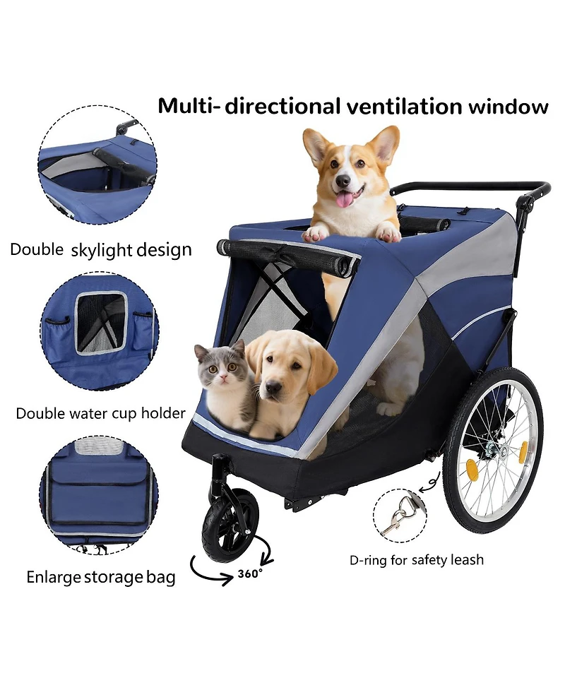 Streamdale Furniture 2-in-1 Pet Bike Trailer and Stroller - Holds Up to 100 lbs