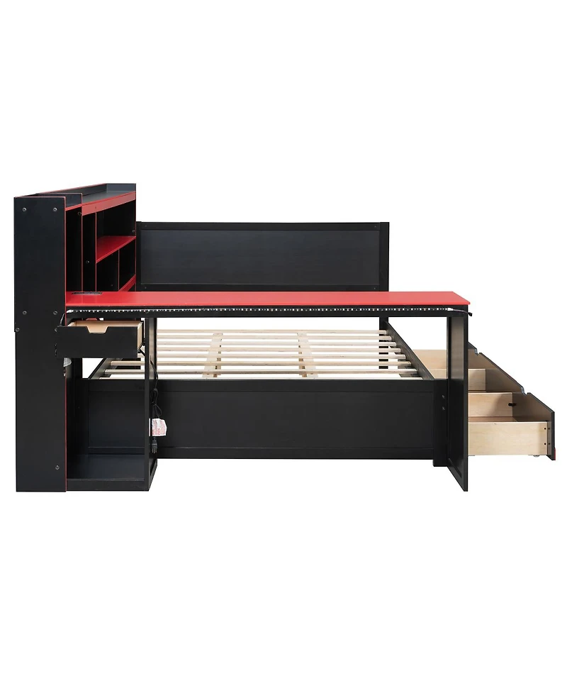Streamdale Furniture Gaming Daybed with Desk, Storage, Lights and Charging Station