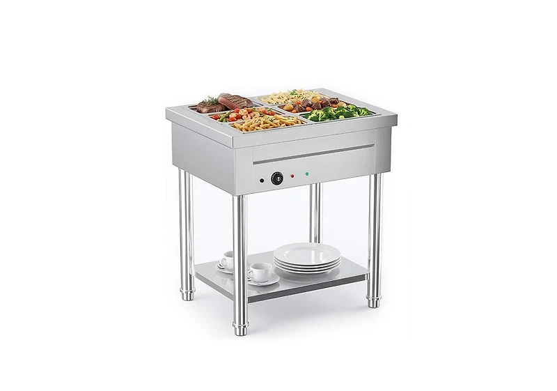 Aecojoy Commercial Food Warmer 1500W Electric Steam Table with 6x6QT Pans and Shelf