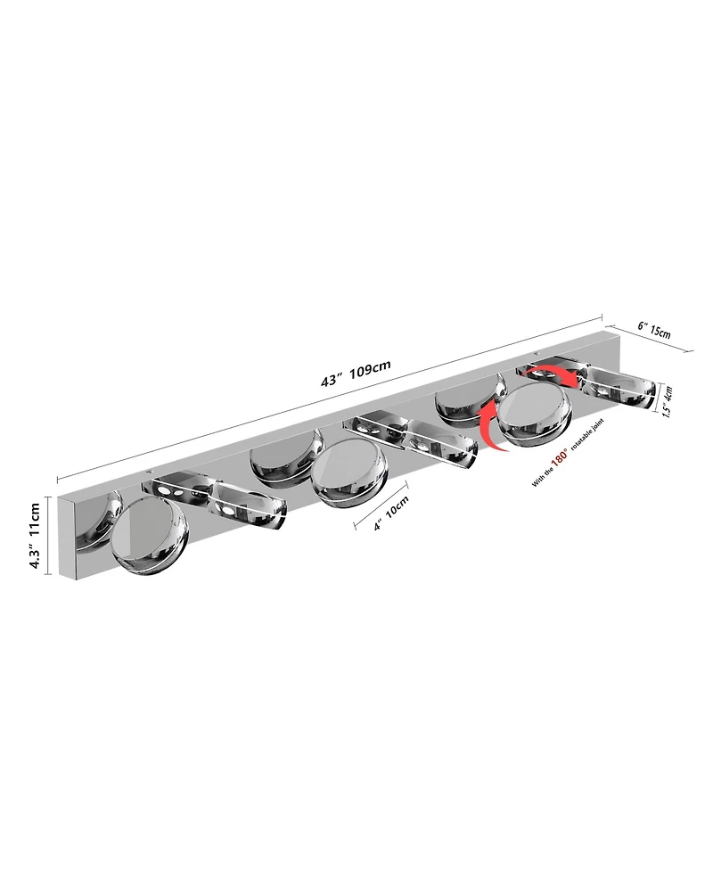 Busdays 43 Inch 6 Light Led Modern Bathroom Vanity Light Fixture Over Mirror 18W Bath Light Bar
