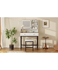 Streamdale Furniture Makeup Vanity with Led Mirror, 2 Drawers, Power Outlet and Stool