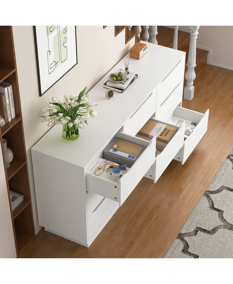 Rainsken 9 Drawer Dresser, with Hollow Handles Design, Tv Console Stand Organizer with Slide Drawer, for Bedroom, Living Room, Hallway