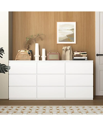 Rainsken Modern 9 Large Storage Drawers Dresser, with Deep Drawers, Large Floor Wood Dressers, for Bedroom,Living Room,Entryway, Hallway