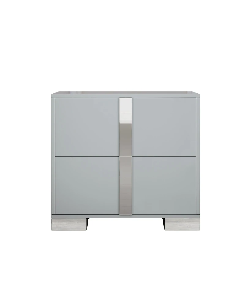 Rainsken 1 Pc Mdf Elegant Nightstand with Silver Mirrored Handle and 2 Drawers Bedside Table