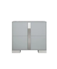 Rainsken 1 Pc Mdf Elegant Nightstand with Silver Mirrored Handle and 2 Drawers Bedside Table