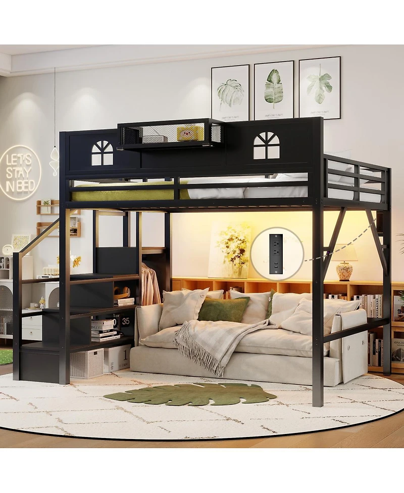 Streamdale Furniture Loft Bed with Stairs and Wardrobe