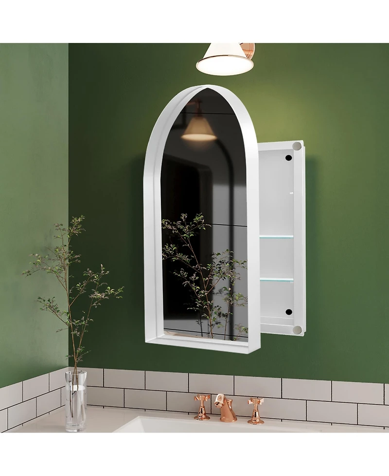Midola Arched Recessed Medicine Cabinet, Metal Framed Bathroom Mirror with Storage, Adjustable Shelves, Wall Cabinet for Bathroom