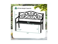 Mondawe 50 Inches Outdoor Cast Iron Metal Patio Bench with Floral Design Backrest and Slatted Seat