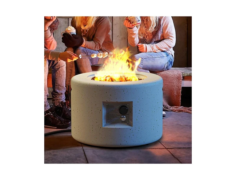 Mondawe Round Terrazzo Propane Gas Fire Pit Protective Pvc Cover Lava Rocks Included