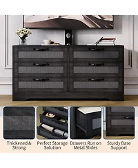 gaomon 47.2 Rattan Tv Stand with Mount for TVs 32–85", Modern Media Console with 6 Rattan Drawers and Adjustable Bracket