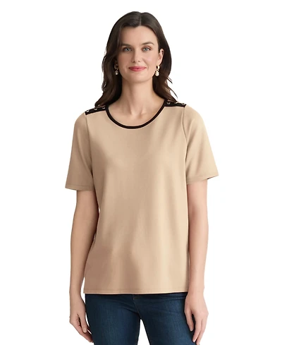 Jones New York Women's Color-Block Button Shoulder T-Shirt