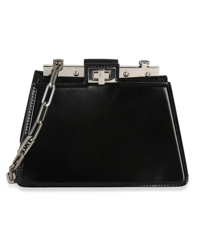 Pre-Owned Fendi Black Patent Petite Peekaboo Cut Chain Shoulder Bag