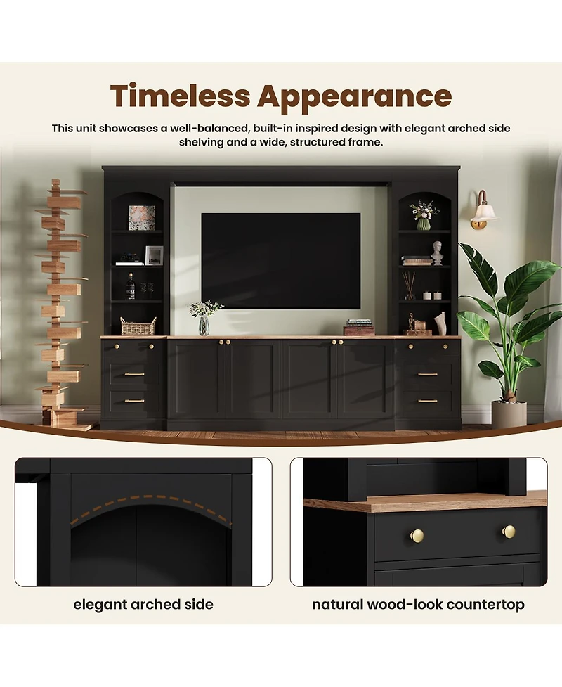 Streamdale Furniture Farmhouse Arched Entertainment Center Wall Unit for TVs Up to 70"