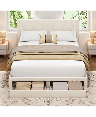 Homfan Velvet Bed Frame with 2 Storage Drawers ? Adjustable Headboard, Platform Bed with Wooden Slats, No Box Spring Needed, Easy Assembly