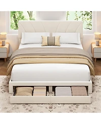 Homfan Velvet Bed Frame with 2 Storage Drawers ? Adjustable Headboard, Platform Bed with Wooden Slats, No Box Spring Needed, Easy Assembly