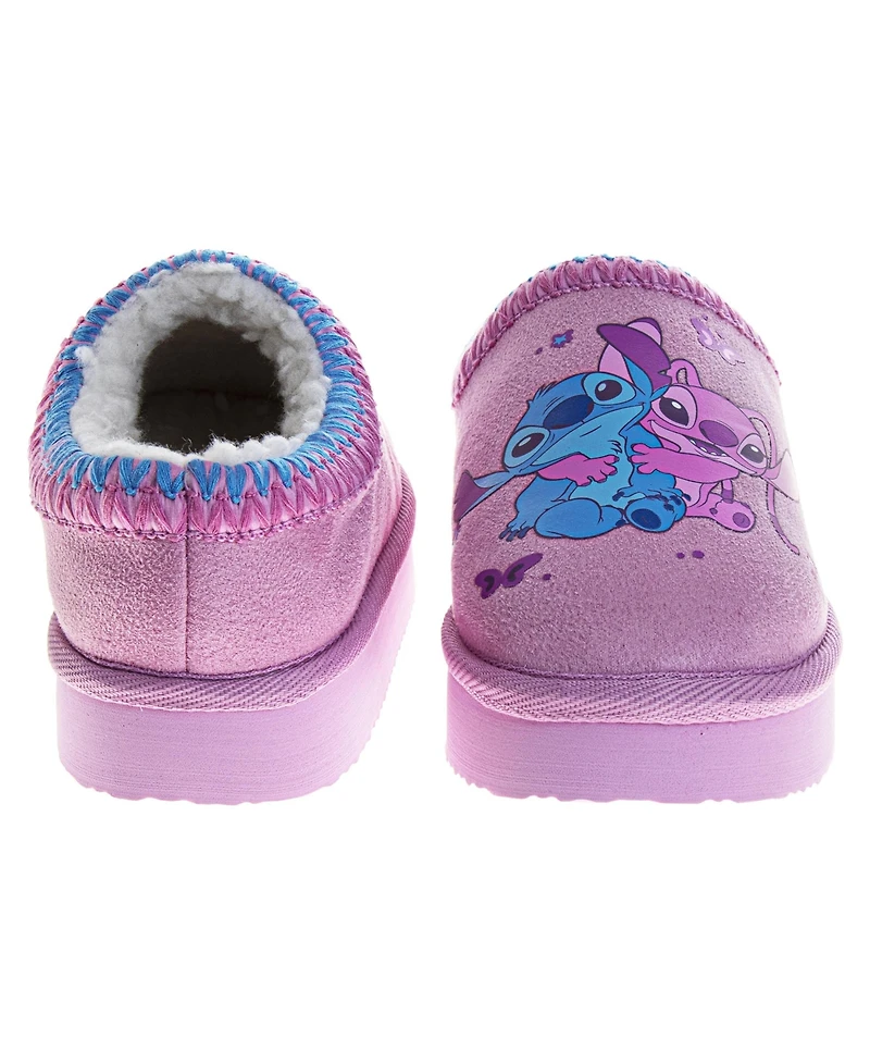 Disney Toddler Stitch and Angel Plush Lined Slippers Girls 2-13 Cozy Soft Warm Non Slip Sole Indoor Comfort