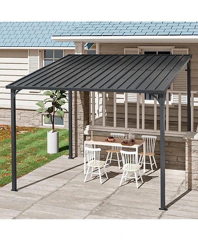 Streamdale Furniture 8 x 10 Metal Wall-Mounted Pergola with Waterproof Inclined Roof