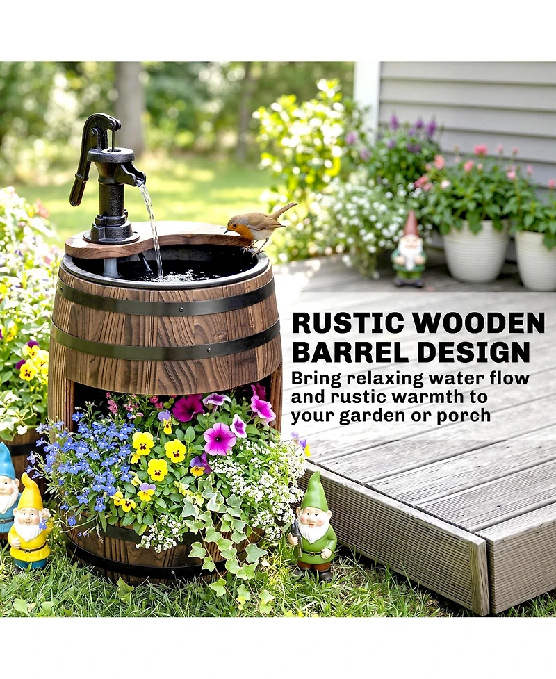 Outsunny 2 Tiers Wooden Water Pump Fountain, Garden Decor, Automatic Pump