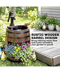 Outsunny 2 Tiers Wooden Water Pump Fountain, Garden Decor, Automatic Pump