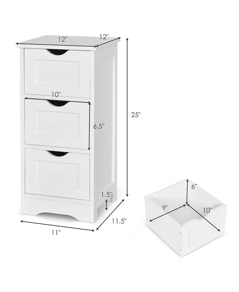 Costway Floor Storage Cabinet Bathroom Organizer Free Standing 3 Drawers