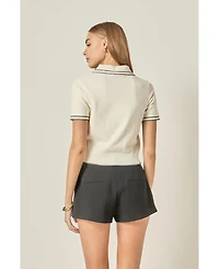 English Factory Women's Collared Short Sleeve Knit Cardigan Sweaters