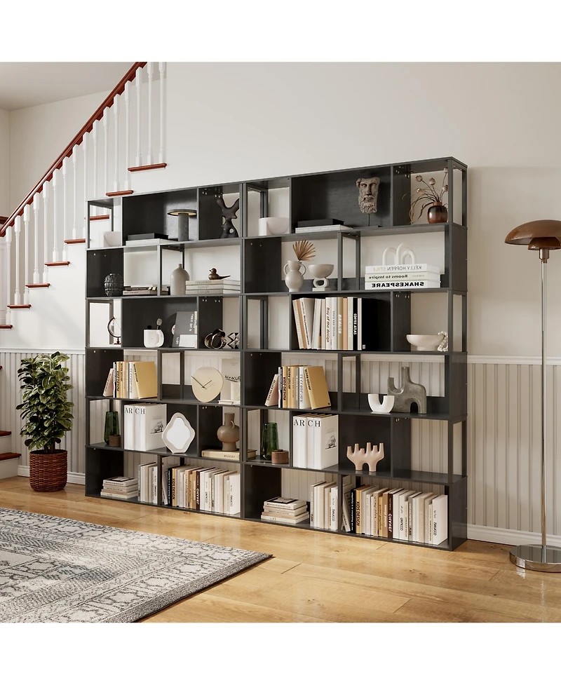 gaomon 6-Tier geometric Standing Bookshelf, Grid Design, Metal Room Divider Display Shelf for Living Room, Home Office