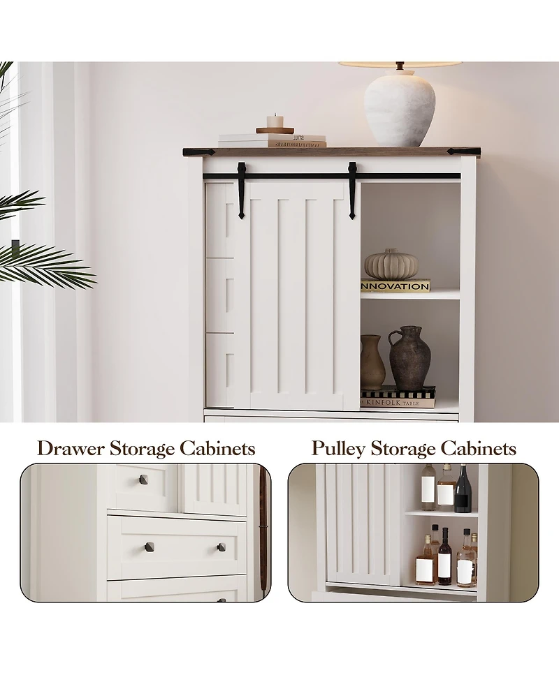 homfan Farmhouse 5 Drawer Dresser for Bedroom, Wood Dresser Chest of Drawer with Sliding Barn Door, Adjustable Shelf