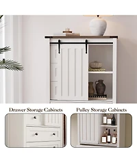 homfan Farmhouse 5 Drawer Dresser for Bedroom, Wood Dresser Chest of Drawer with Sliding Barn Door, Adjustable Shelf