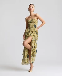 Avec Les Filles Women's Printed Smocked-Bodice Ruffle-Tiered Maxi Dress
