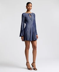 Avec Les Filles Women's Boat Neck Bell Sleeve Mini Dress