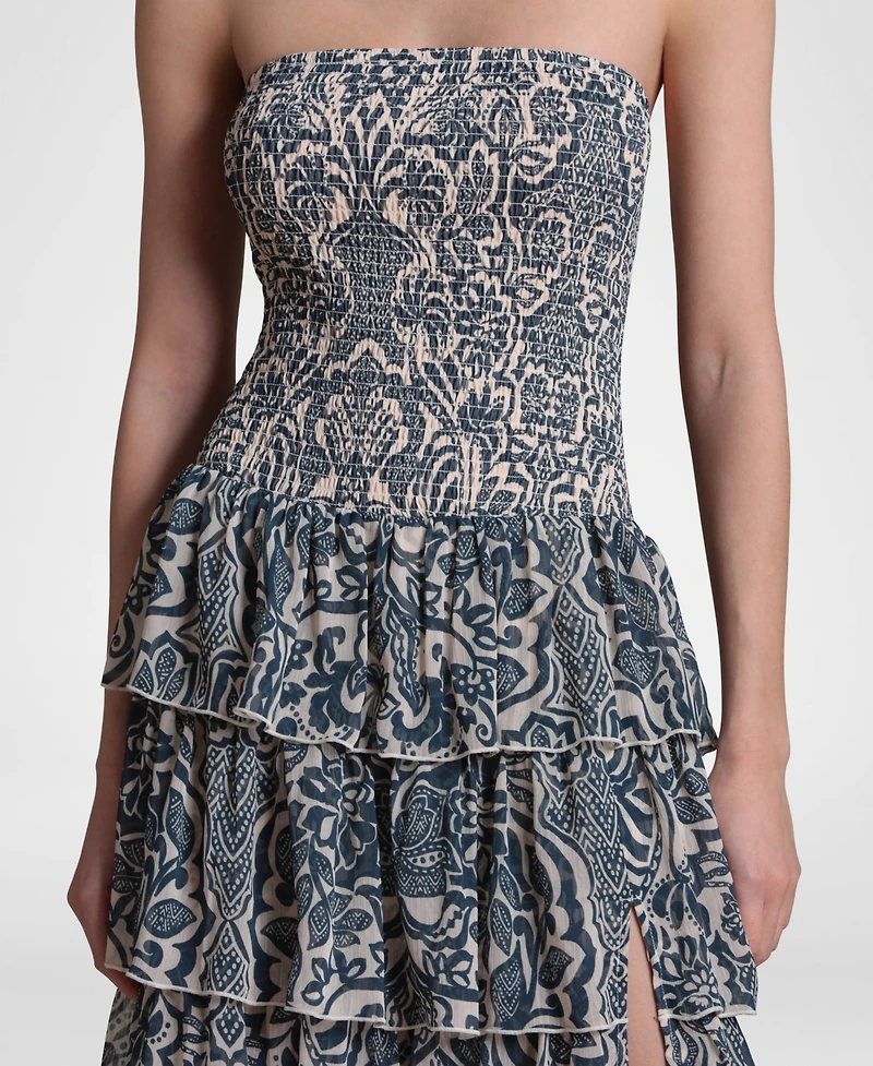 Avec Les Filles Women's Printed Smocked-Bodice Ruffle-Tiered Maxi Dress