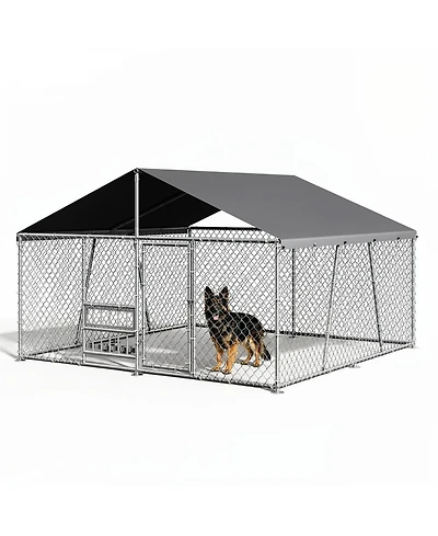 Gaomon Heavy Duty Outdoor Dog Kennel - Secure Metal Wire Enclosure with Waterproof Roof, Lockable Door, for Large Dogs, Backyard or Farm