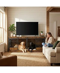 Gaomon Extra Large Double Dog Crate Wooden Kennel with Divider , End Table Tv Stand for X-Large Breeds