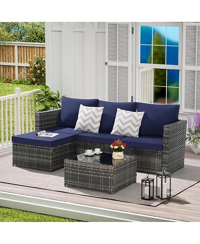 Asagikoiai 2 Piece L Shaped Wicker Outdoor Patio Conversation Sofa Set with Cushions