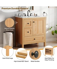 Sillysis 30 Inch Bathroom Vanity with Sink, Freestanding Wood Cabinet, Soft Close Drawers and Door, Modern Farmhouse Storage