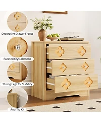 homfan 3-Drawer Vertical Dresser with Floral Cutout and Crystal Knobs, 31.5" Wide Pb Wood Chest