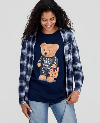 Grayson Threads, The Label Juniors' Skeleton Bear Graphic-Print T-Shirt