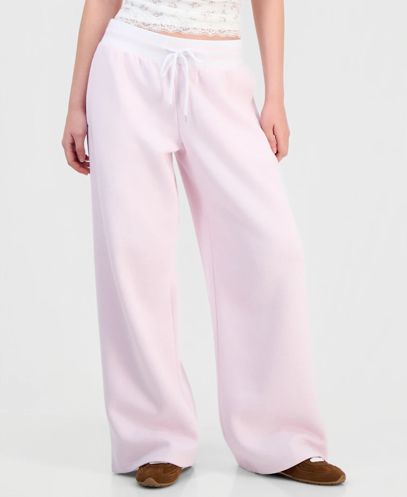 Madden Girl Juniors' Wide Fleece Contrast-Waist Sweatpants