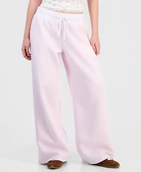 Madden Girl Juniors' Wide Fleece Contrast-Waist Sweatpants