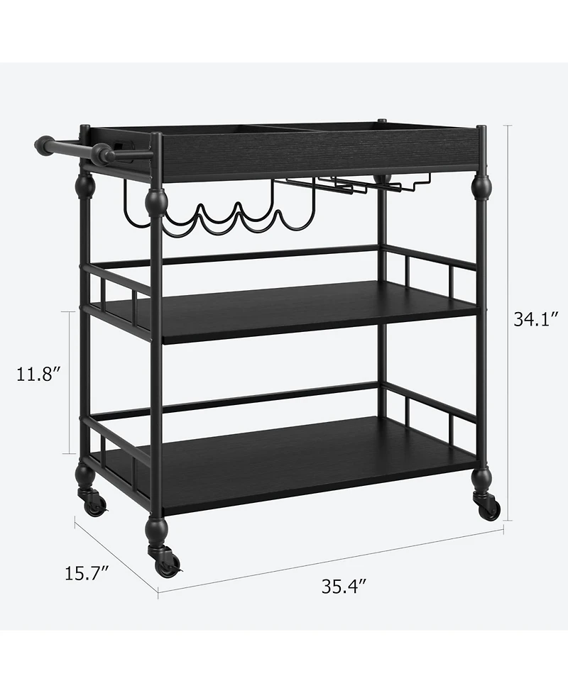 homfan 3-Tier Bar Cart with Wheels