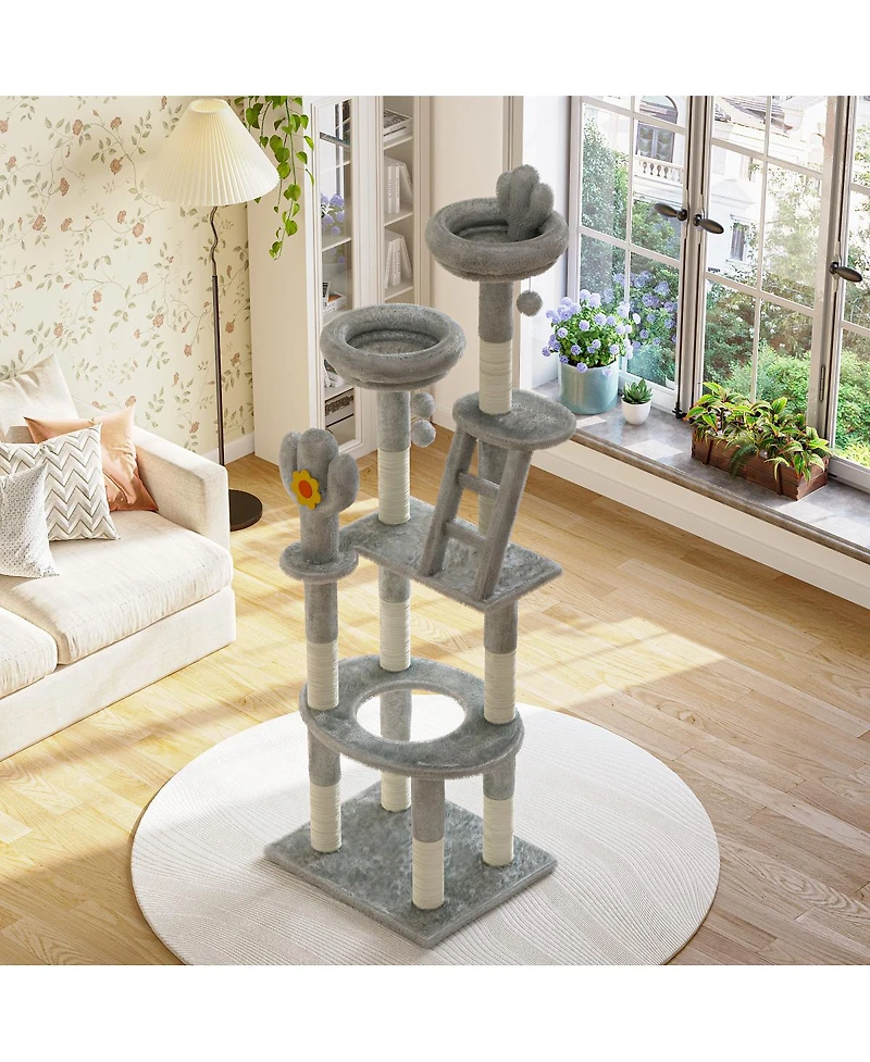 Streamdale Furniture 72in Cactus Cat Tree With Transparent Capsule