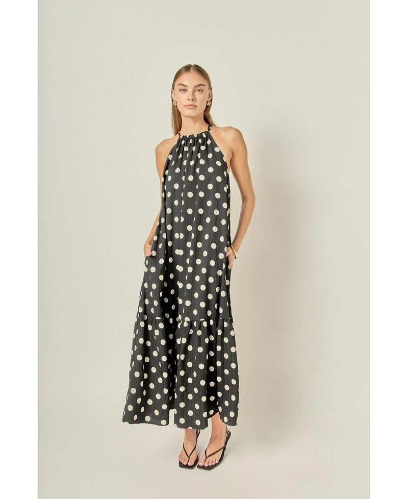 English Factory Women's Halter dot printed bow tie maxi dress