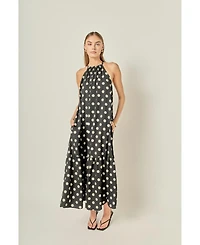 English Factory Women's Halter dot printed bow tie maxi dress
