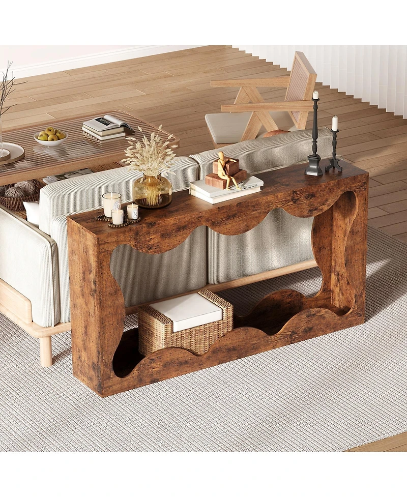homfan Scalloped Console Table, Farmhouse Narrow Sofa Table with Storage for Entryway, Living Room