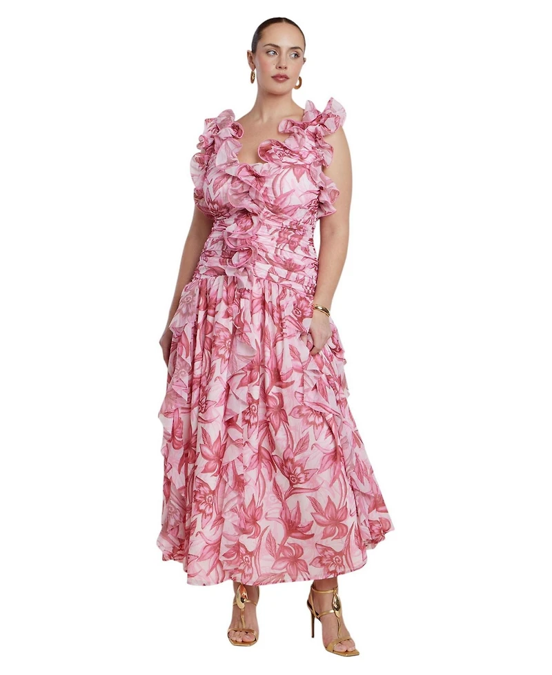Eloquii Women's Plus Ruffle Detail Maxi Dress