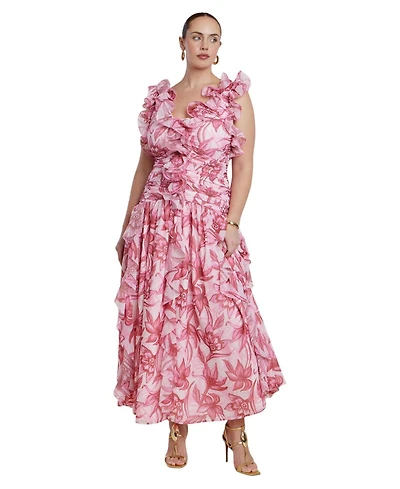 Eloquii Women's Plus Ruffle Detail Maxi Dress