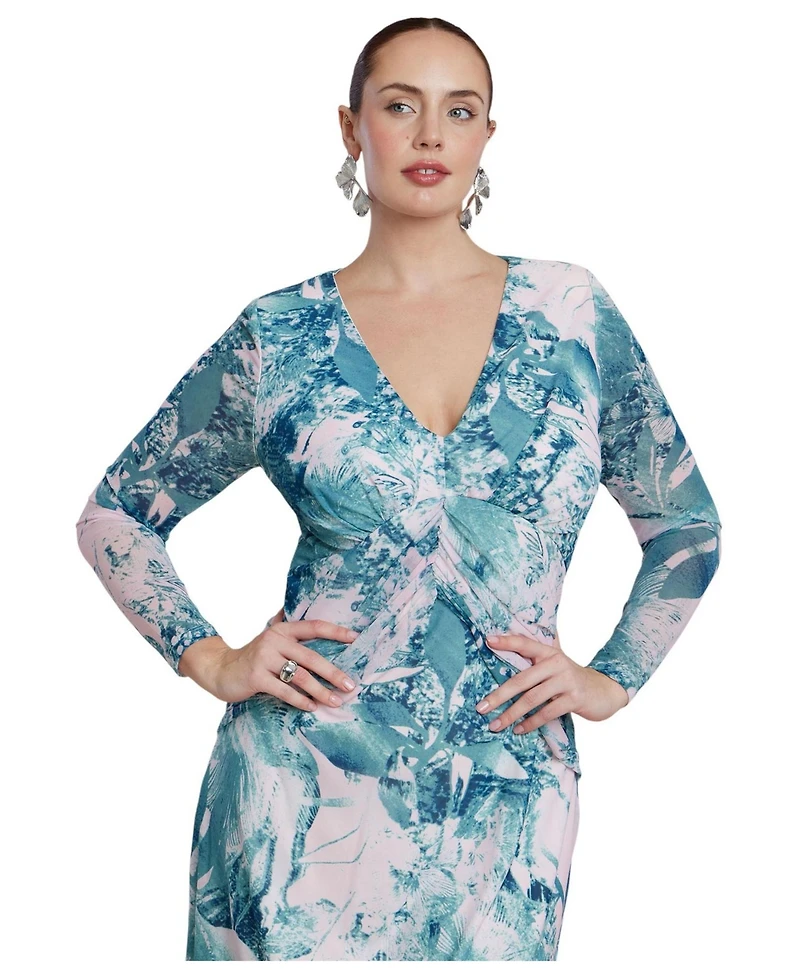 Eloquii Women's Printed Mesh Maxi Dress