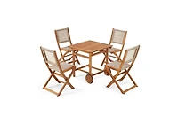 Aecojoy 5 Piece Outdoor Patio Dining Set, Acacia Wood Outdoor Table and Chairs with Wheels