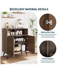 homfan Set of 2 Farmhouse Sideboard Buffet Cabinet - Fluted Storage with Adjustable Shelves for Dining Room, Entryway or Kitchen