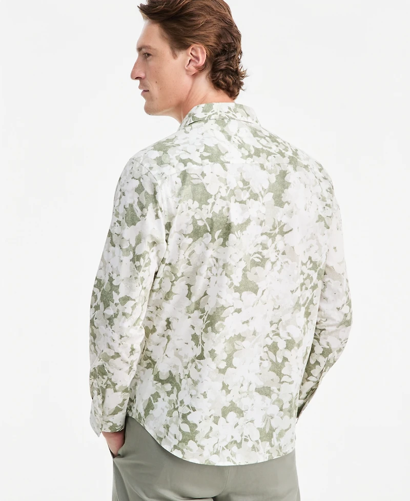 Alfani Men's Layered Botanical Poplin Long-Sleeve Shirt, Macy's Exclusive